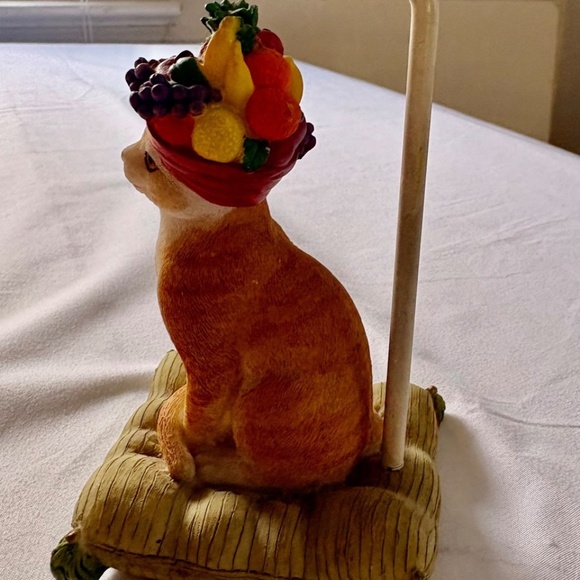 Orange Tabby Cat with Fruit (Carmen Mirandaish) Hat Votive Candle Holder w Shade - Picture 5 of 15